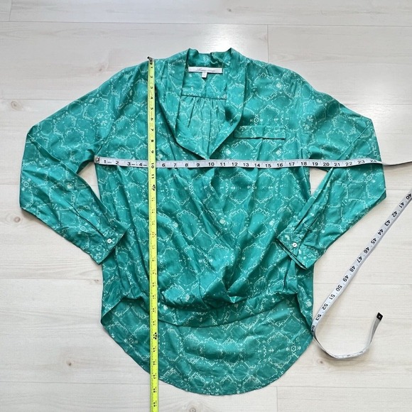 Lovers + Friends Sz XS Get Down Teal Green V Neck Faux Wrap Blouse Long Sleeve - Picture 9 of 11